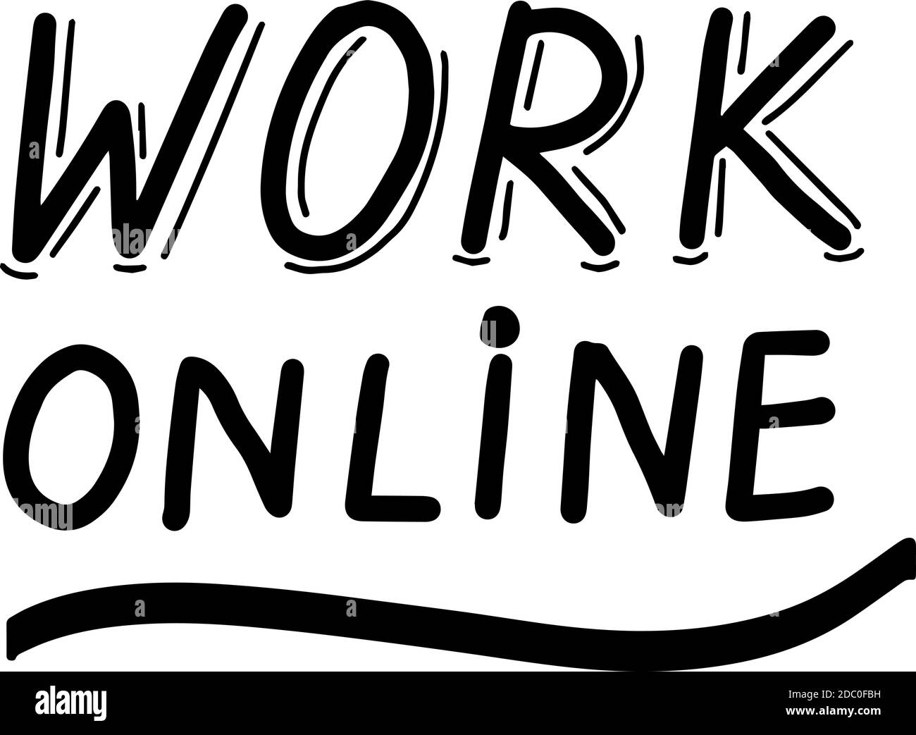 Lavoro da casa, scritta calligraphy illustrazione. Ufficio domestico, lavoro in linea. Vector eps pennello scritto a mano trendy nero isolato su bianco Illustrazione Vettoriale