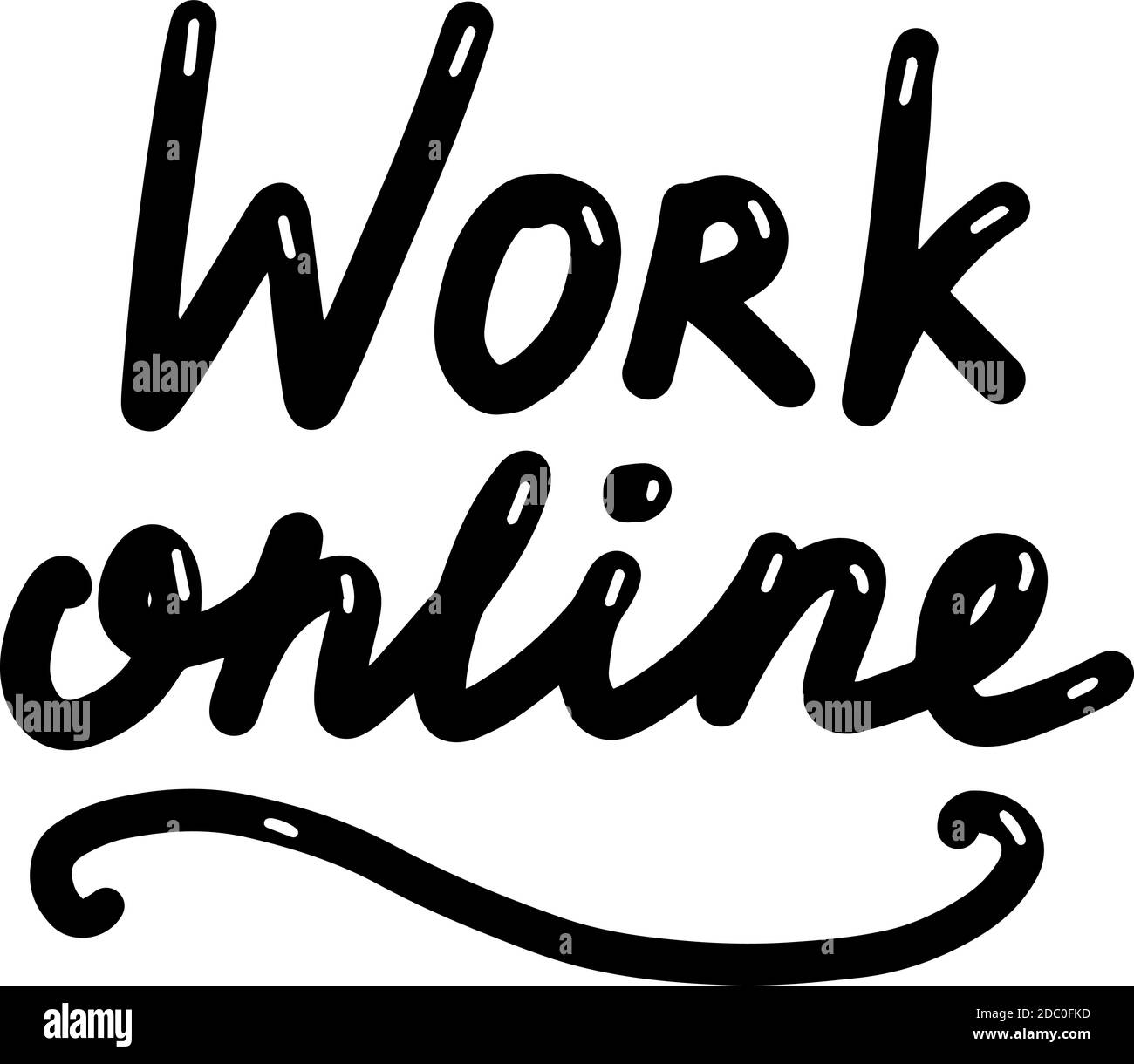 Lavoro da casa, scritta calligraphy illustrazione. Ufficio domestico, lavoro in linea. Vector eps pennello scritto a mano trendy nero isolato su bianco Illustrazione Vettoriale