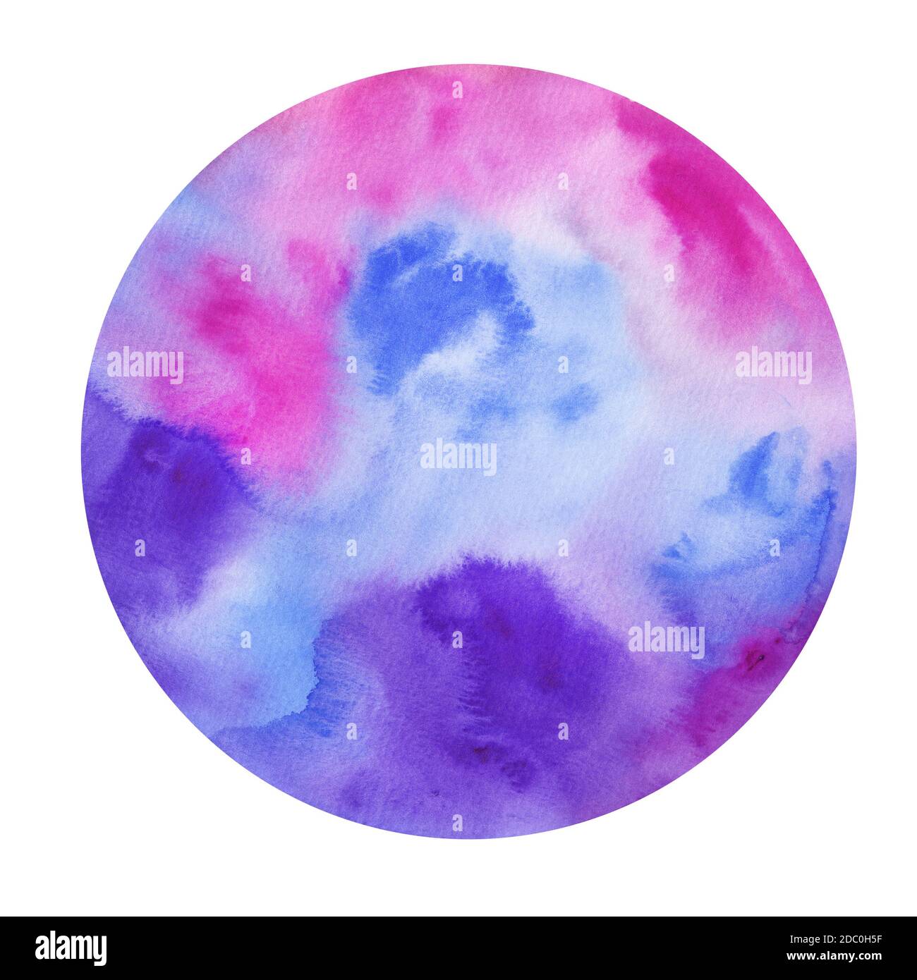 Cerchio vivace acquerello. Bolla circolare blu, rosa e viola. Illustrazione disegnata a mano. Foto Stock