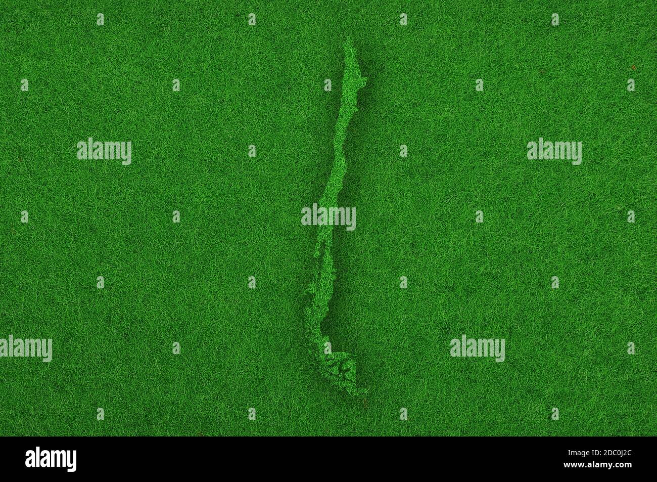 Mappa del Cile su feltro verde Foto Stock