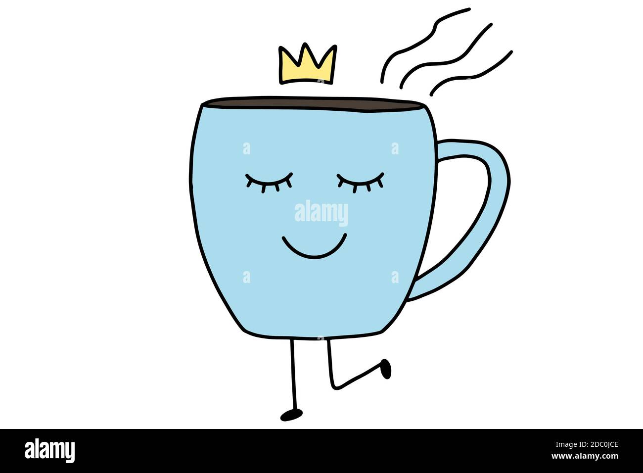 Carino cartone animato tazza di caffè. Divertente doodle Cup carattere isolato su sfondo bianco. Bevande, concetto di mattina e colazione. Illustrazione vettoriale. Illustrazione Vettoriale