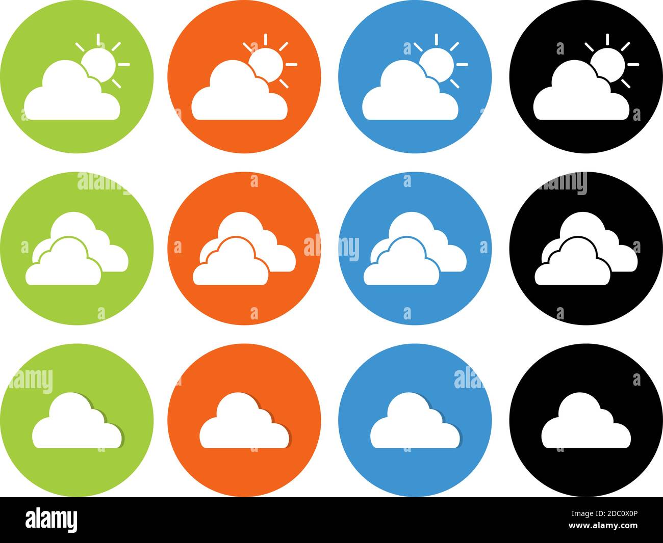 Icone meteo piatte impostate per il Web e i dispositivi mobili. Cloud isolato su sfondo bianco. Icone grigie per Internet. EPS 10 Illustrazione Vettoriale