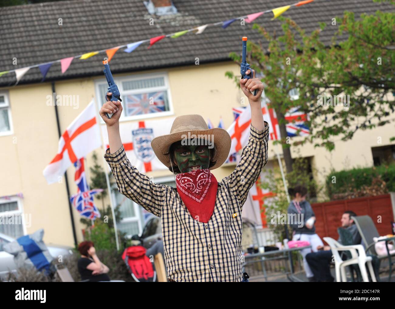Royal Wedding Street party in strada superiore, Madeley, Telford. Foto Stock