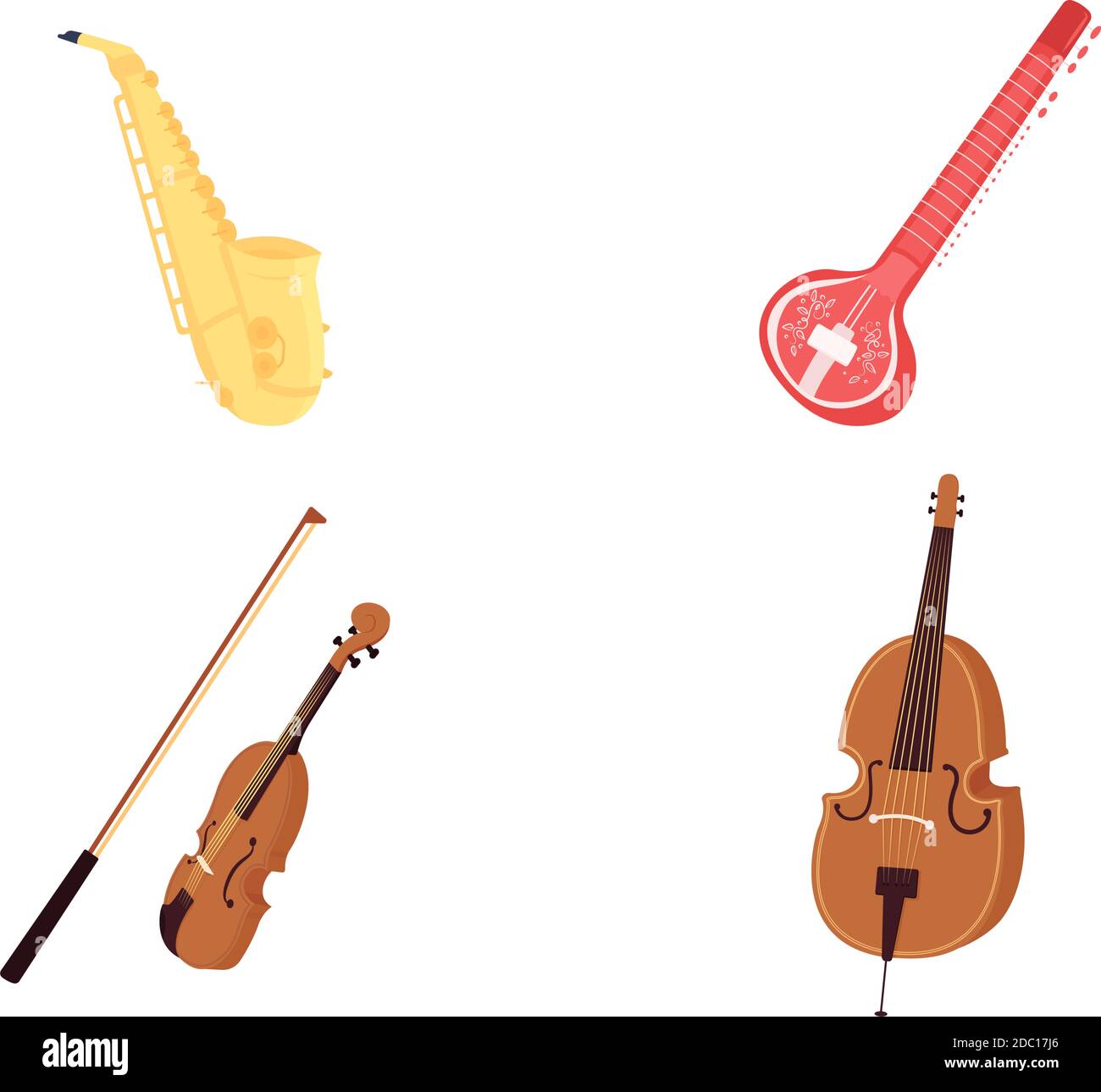 Strumenti musicali classici Set di oggetti vettoriali a colori piatti  Immagine e Vettoriale - Alamy