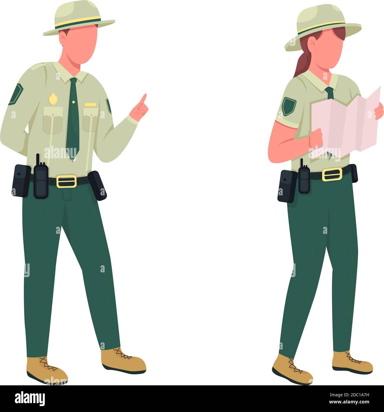 Ambientale polizia maschile ufficiale piatto colore vettore senza volto set di caratteri Illustrazione Vettoriale
