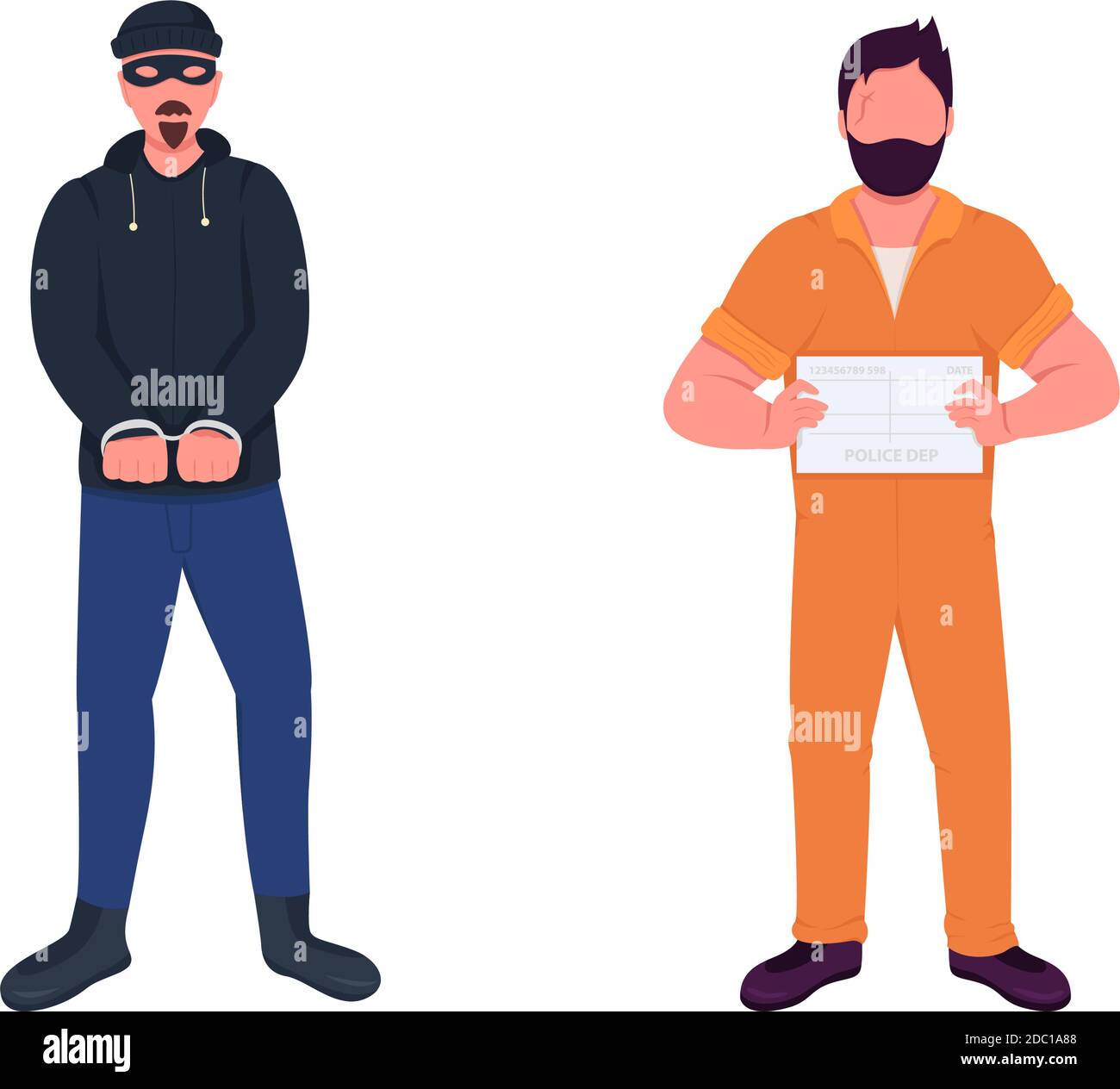 Arrestato insieme di caratteri senza volto vettore a colori piatto criminale Illustrazione Vettoriale