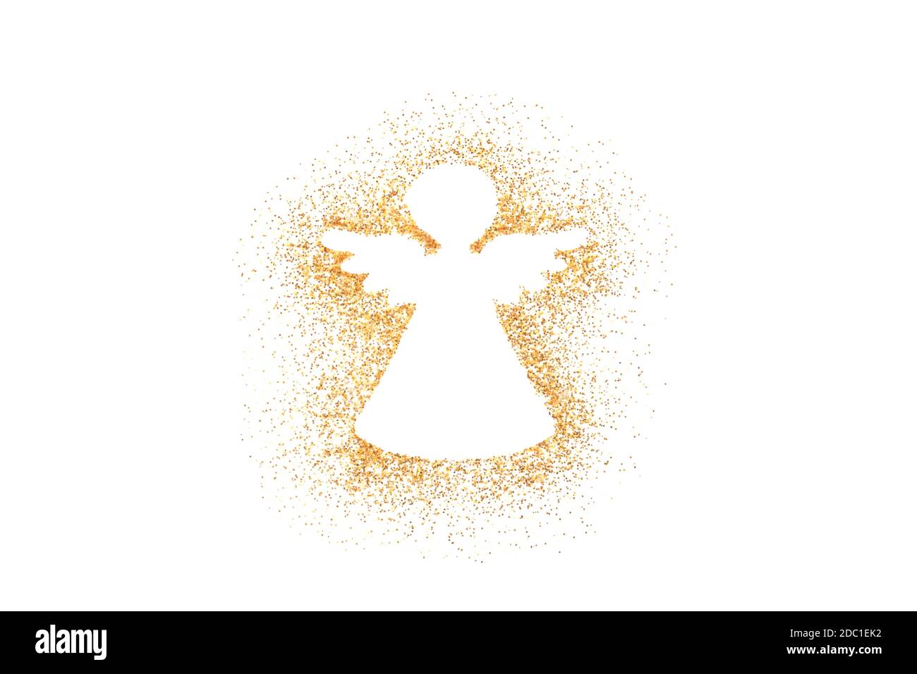 Angelo Natale decorazione su glitter oro isolato su sfondo bianco Foto Stock