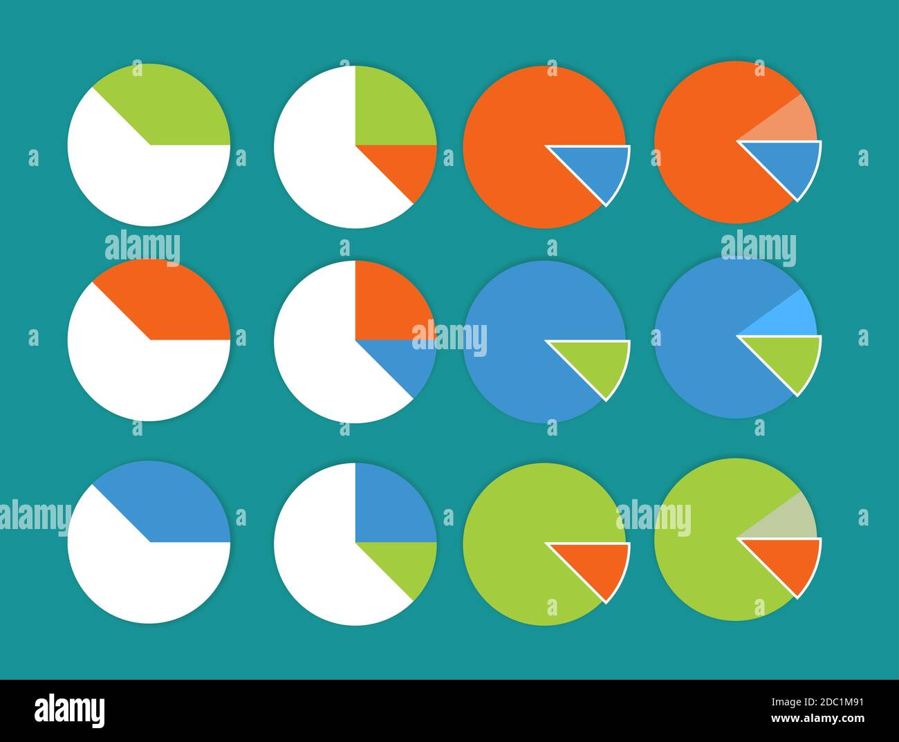 Infografica sull'attività relativa al set di grafici a torta del cerchio finanziario. Grafici a torta 3d per il concetto aziendale . EPS 10. Vettore Illustrazione Vettoriale
