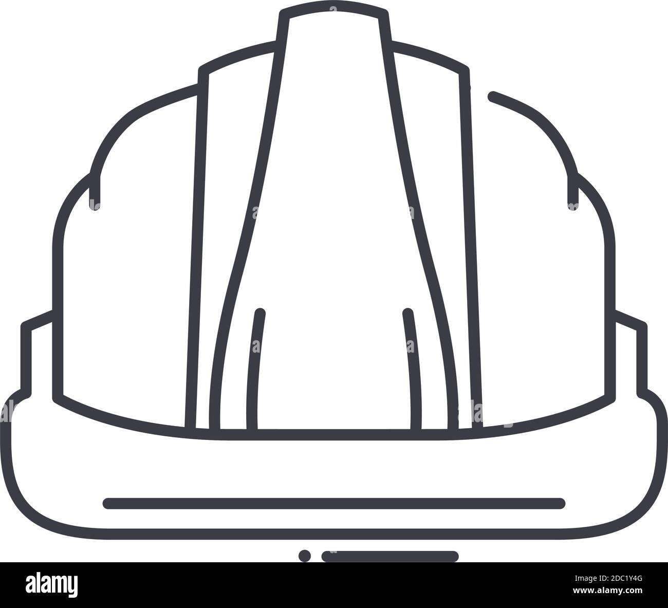 Icona di cappello di costuzione, illustrazione isolata lineare, vettore di linea sottile, segno di disegno di fotoricettore, simbolo di concetto di contorno con tratto modificabile su bianco Illustrazione Vettoriale