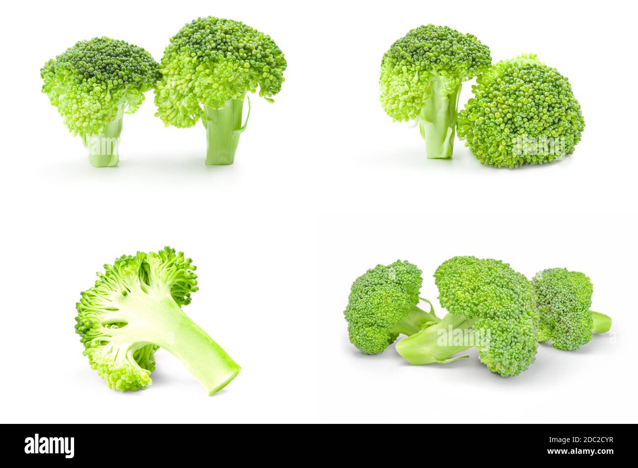 Collage di testa fresca di broccoli isolato su uno sfondo bianco intaglio Foto Stock