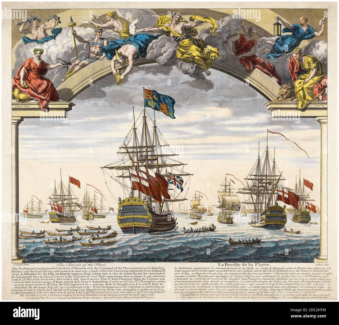 The Revolt of the Fleet, 1642, stampa di John Harris, Thomas Baston e Louis Cheron, circa 1710 Foto Stock