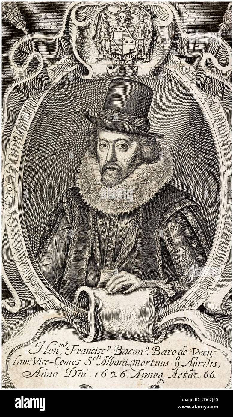 Sir Francis Bacon (1561-1626), 1° Visconte Sant'Alban, inglese, filosofo e statista, incisione ritratto, 1627 Foto Stock