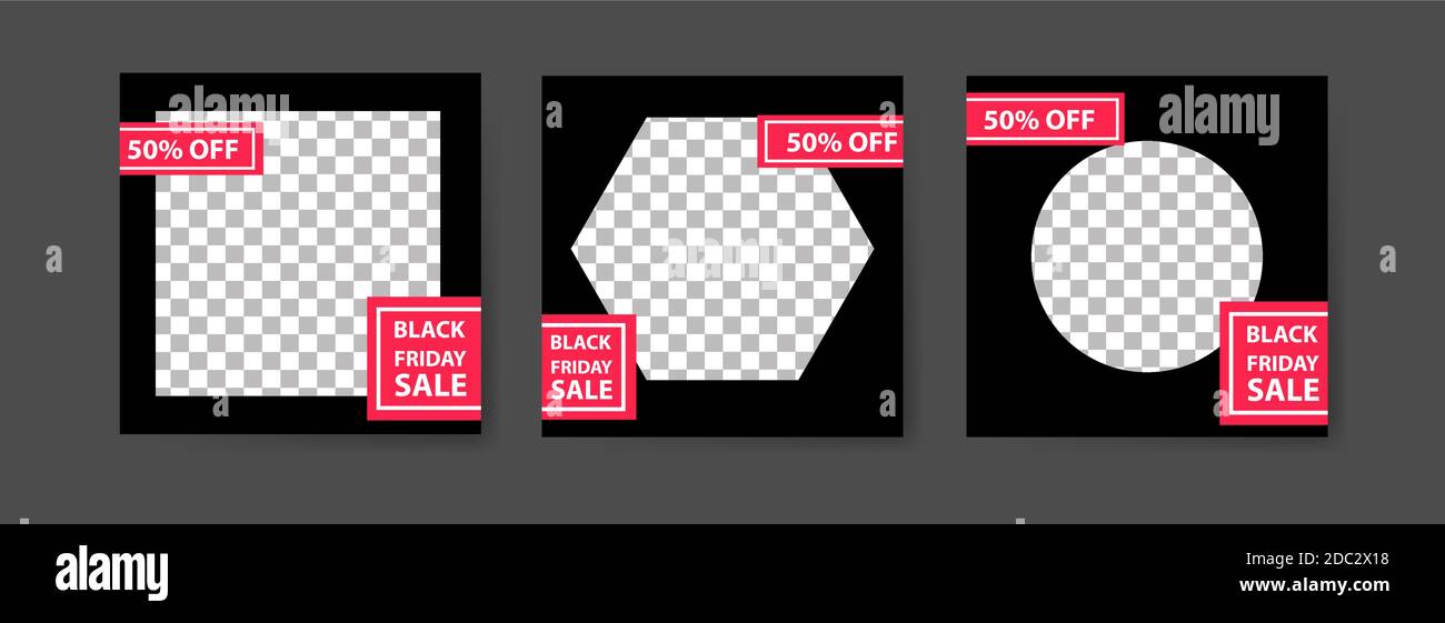 Modelli di post sui social media per il marketing digitale e la promozione delle vendite su Black friday. Pubblicità di moda. Offrire banner sui social media. Foto vettoriale f Illustrazione Vettoriale