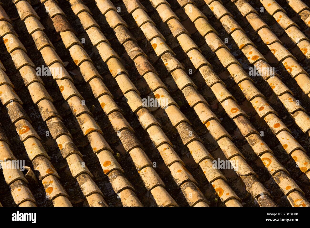 Piastrelle di argilla su un tetto spagnolo Foto Stock