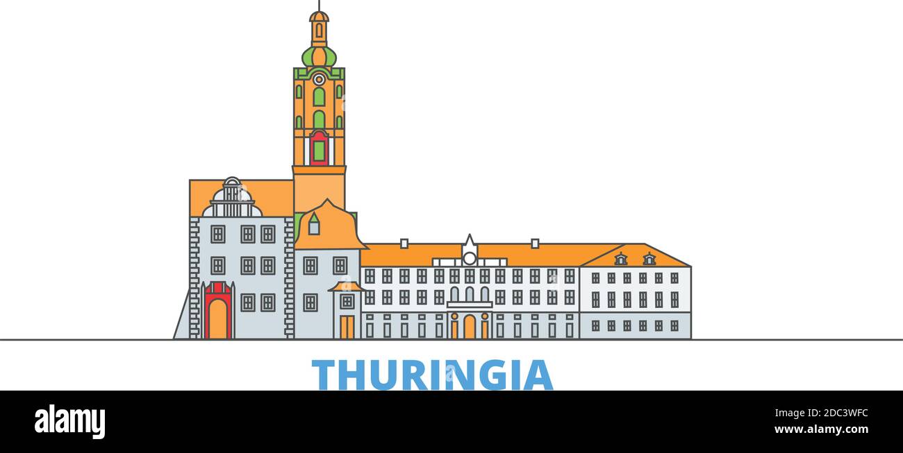 Germania, Turingia linea paesaggio urbano, vettore piano. Punto di riferimento della città di viaggio, illustrazione dell'oltino, icone del mondo di linea Illustrazione Vettoriale