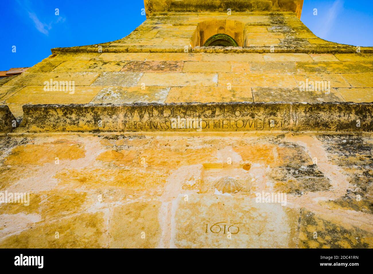 Dettaglio. Ermita de San Roque. Tubilla del Agua, Valle del Rudrón, regione di Páramos, Burgos, Castilla y Leon, Spagna, Europa. Foto Stock