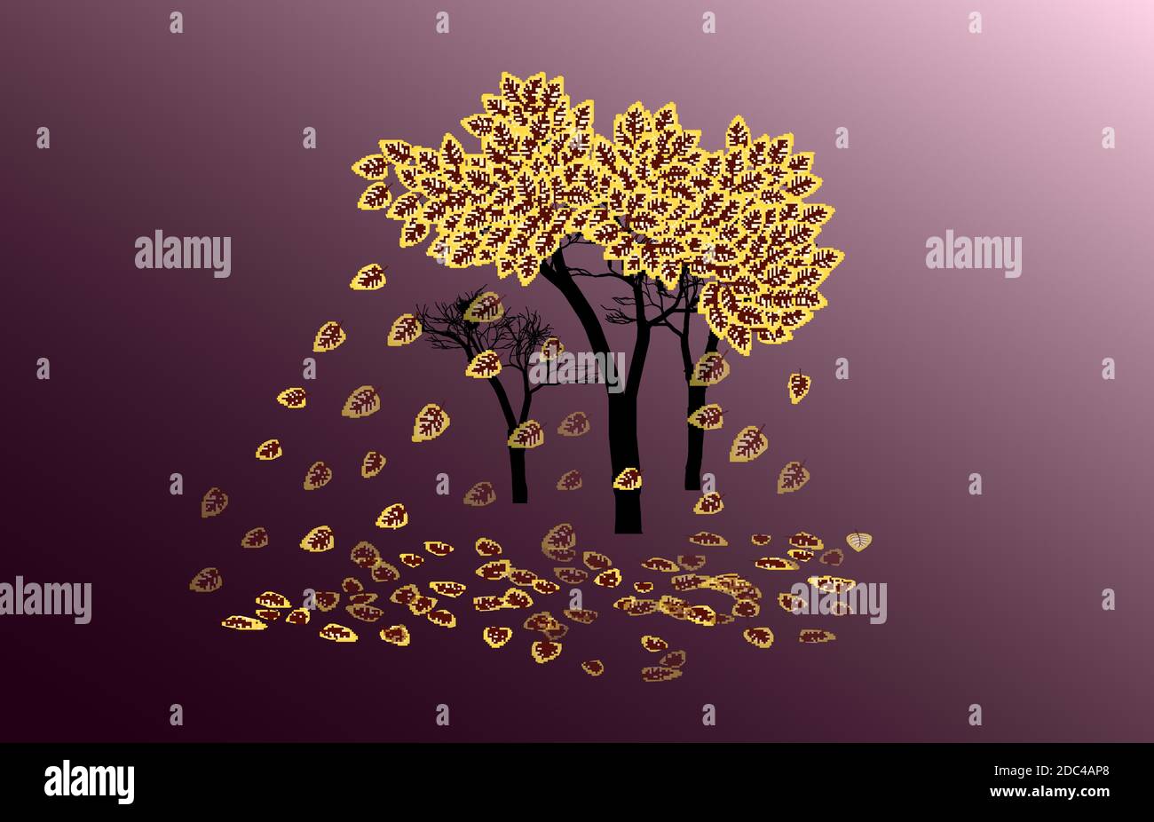 astratto albero autunnale con foresta sullo sfondo Illustrazione Vettoriale