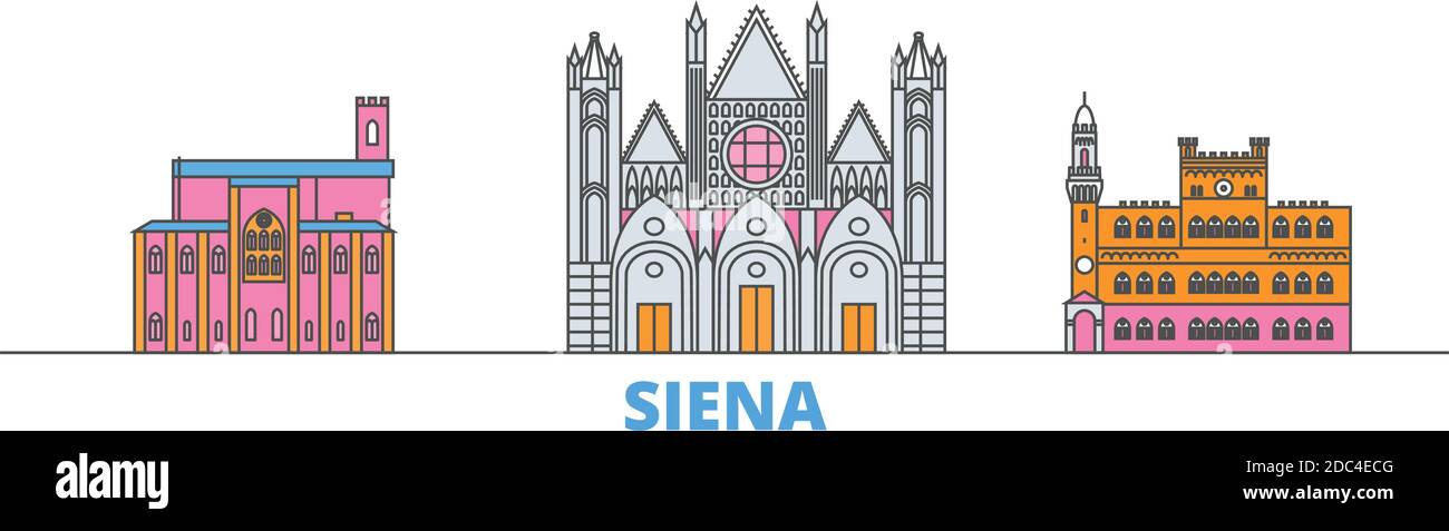 Italia, linea di Siena, vettore piano. Punto di riferimento della città di viaggio, illustrazione dell'oltino, icone del mondo di linea Illustrazione Vettoriale