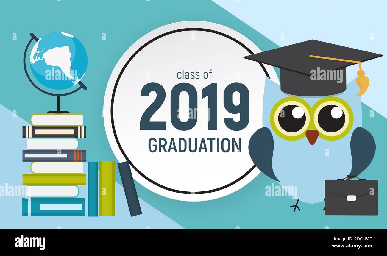 Classe di 2019 Graduarion Education background. Illustrazione Foto Stock