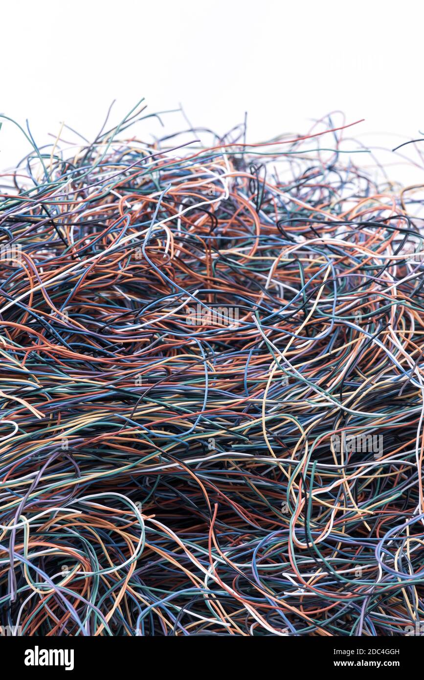 Catasta di rottami industria di riciclaggio del filo di cavo Foto Stock