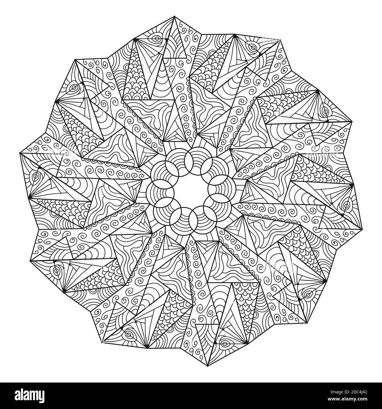 Mandala per colorare la pagina del libro. Ornamento rotondo decorativo astratto. Arte antistress per adulti. Elemento di disegno vettoriale. Naturale, tessitura, floreale, geometri Illustrazione Vettoriale