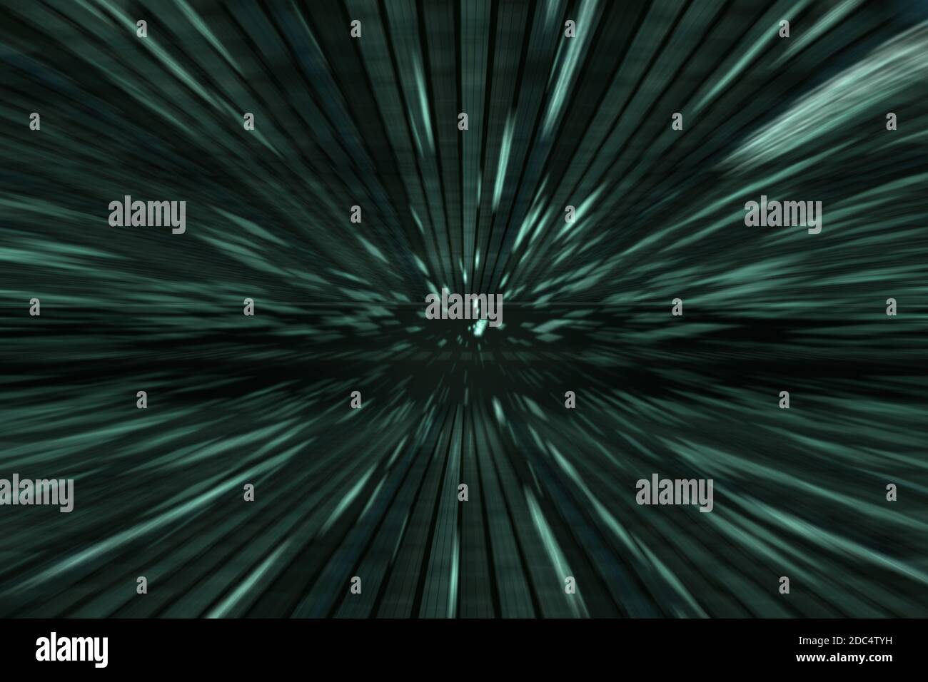 sfondo a matrice verde con velocità di movimento, sfocatura radiale Foto Stock
