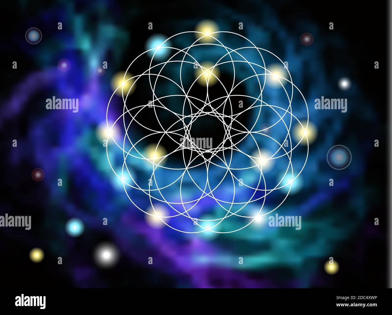 Simbolo geometrico astratto su sfondo a spirale sfocata. Geometria sacra, occulto, concetto di spiritualità. Illustrazione Vettoriale