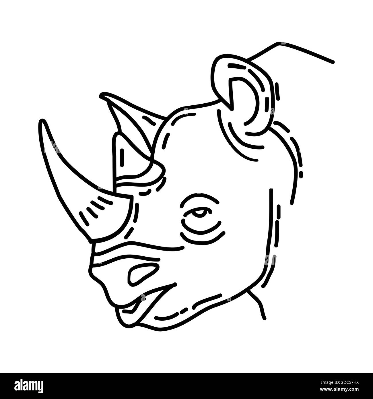 Icona rinoceronte. Vettore set di icone disegnate a mano da un animale tropicale. Illustrazione Vettoriale