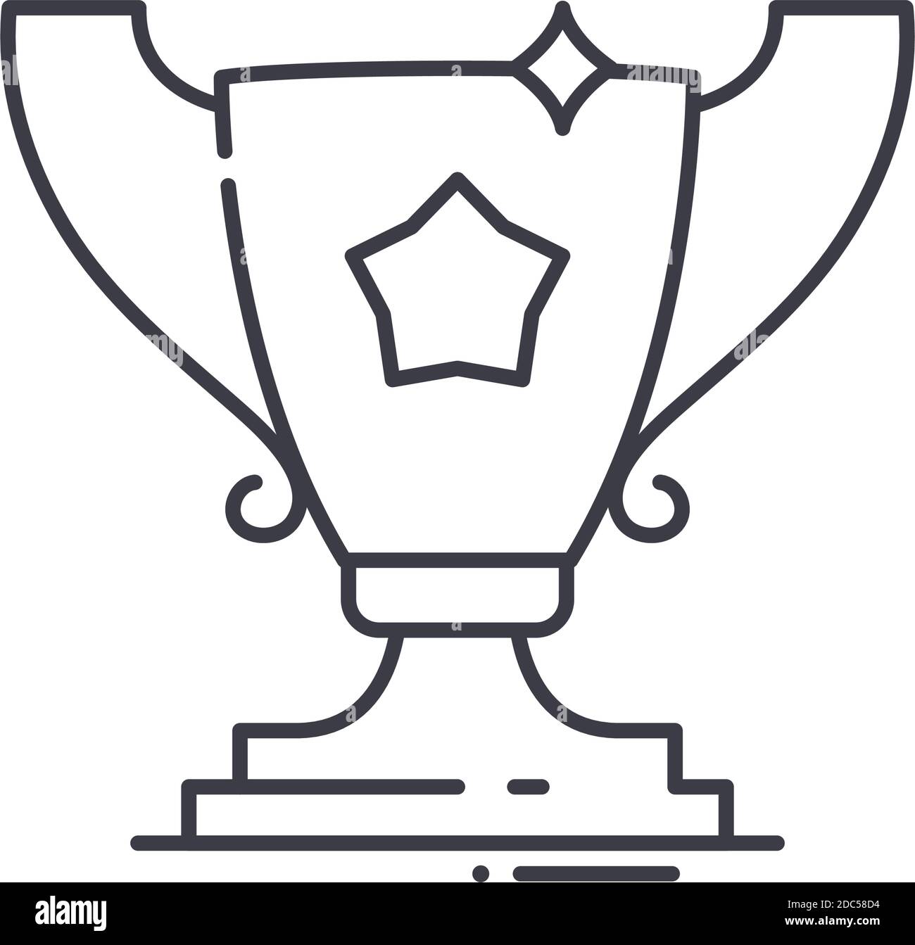 Icona del premio Trofeo, illustrazione isolata lineare, vettore a linee sottili, segno di disegno web, simbolo del concetto di contorno con tratto modificabile su sfondo bianco. Illustrazione Vettoriale