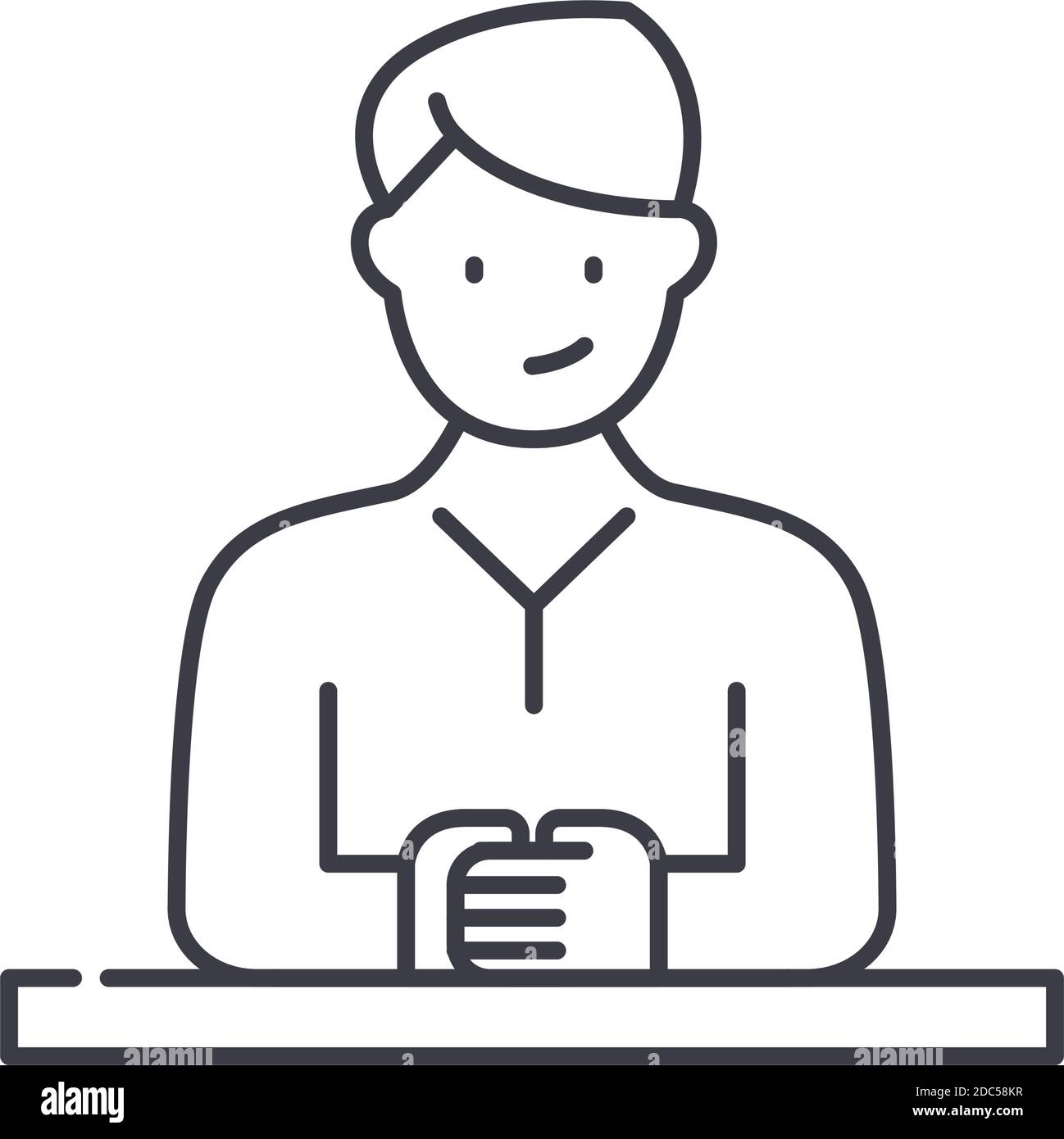 Icona Tribune, illustrazione lineare isolata, vettore di linea sottile, segno di disegno web, simbolo di concetto di contorno con tratto modificabile su sfondo bianco. Illustrazione Vettoriale