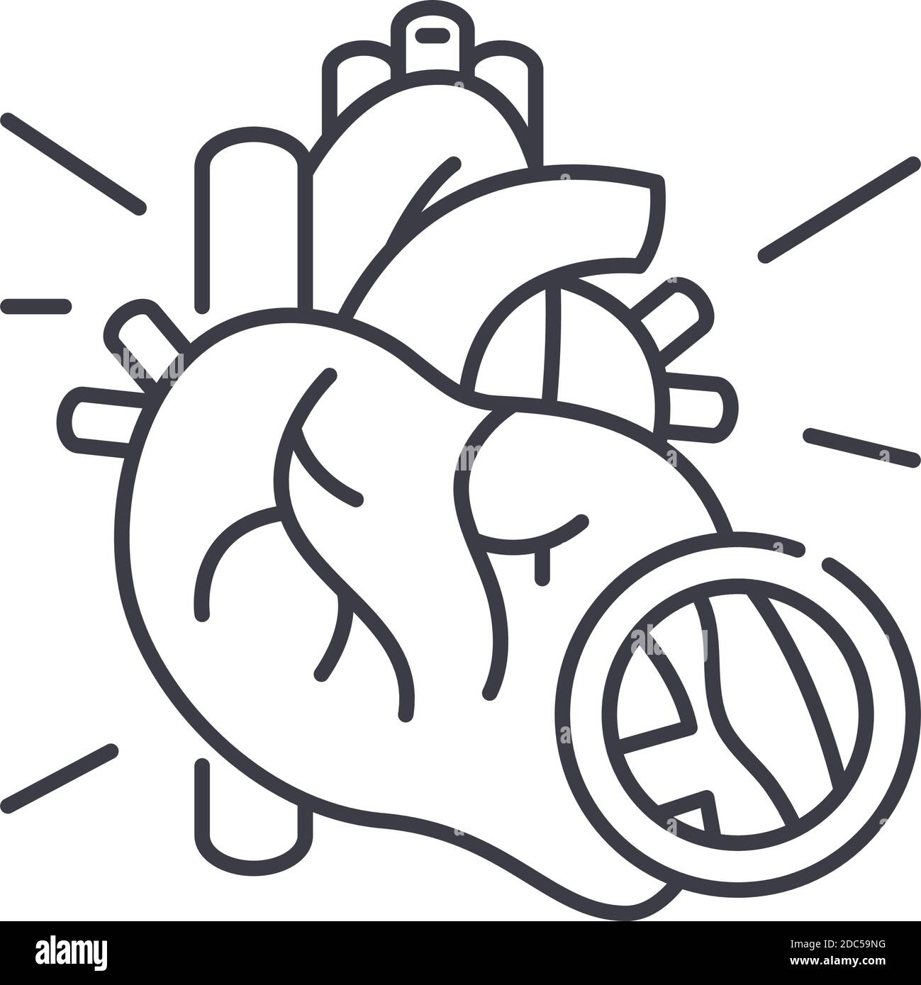 Icona malattie vascolari, illustrazione lineare isolata, vettore a linee sottili, segno di disegno web, simbolo di concetto di contorno con tratto modificabile su bianco Illustrazione Vettoriale