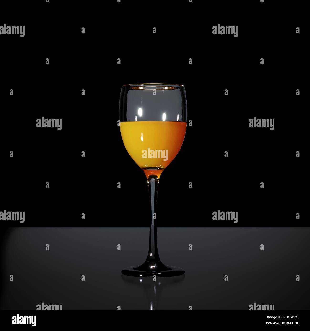 Vetro di arancio su sfondo nero rendering 3d Foto Stock