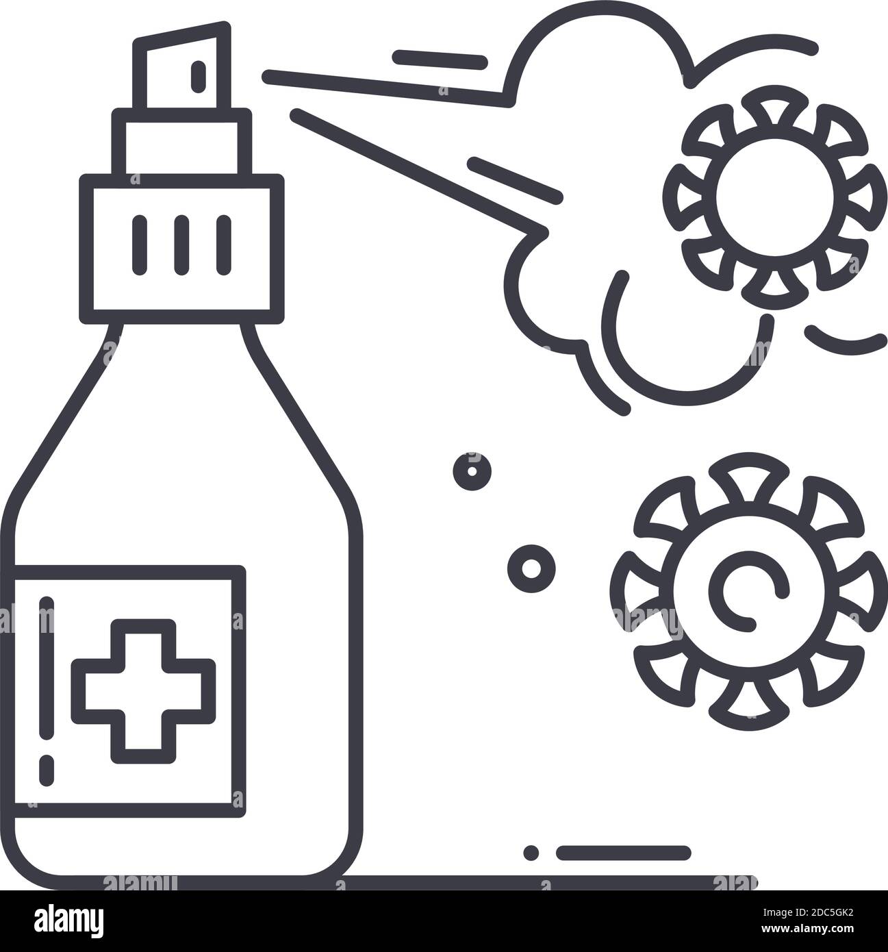 Icona dell'igienizzatore, illustrazione isolata lineare, vettore di linee sottili, segno di disegno web, simbolo del concetto di contorno con tratto modificabile su sfondo bianco. Illustrazione Vettoriale