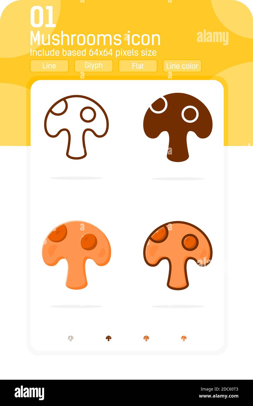 Icona raffigurante un vettore di funghi con riempimento, contorno, colore e stile piatto su isolato su sfondo bianco dalla collezione di icone vegetali Illustrazione Vettoriale