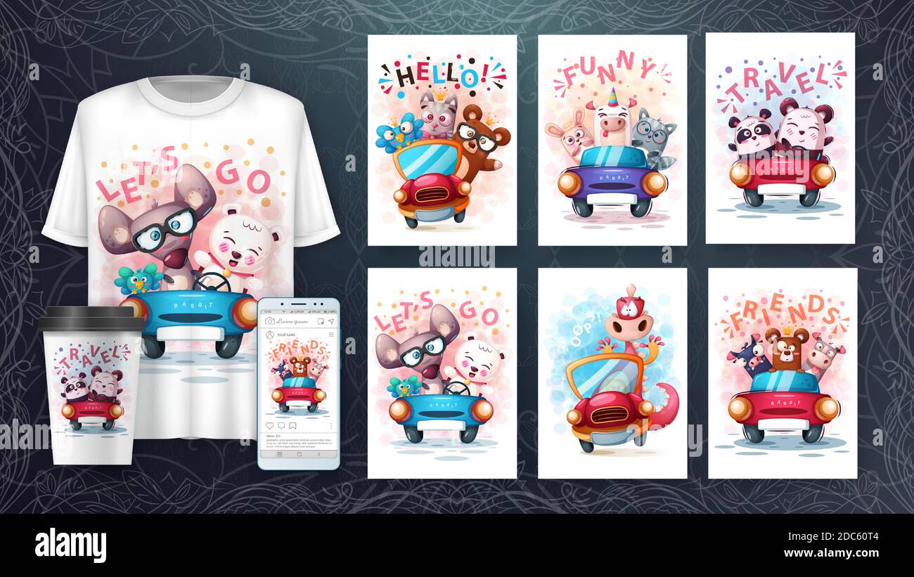 Poster e merchandising degli animali da viaggio Illustrazione Vettoriale