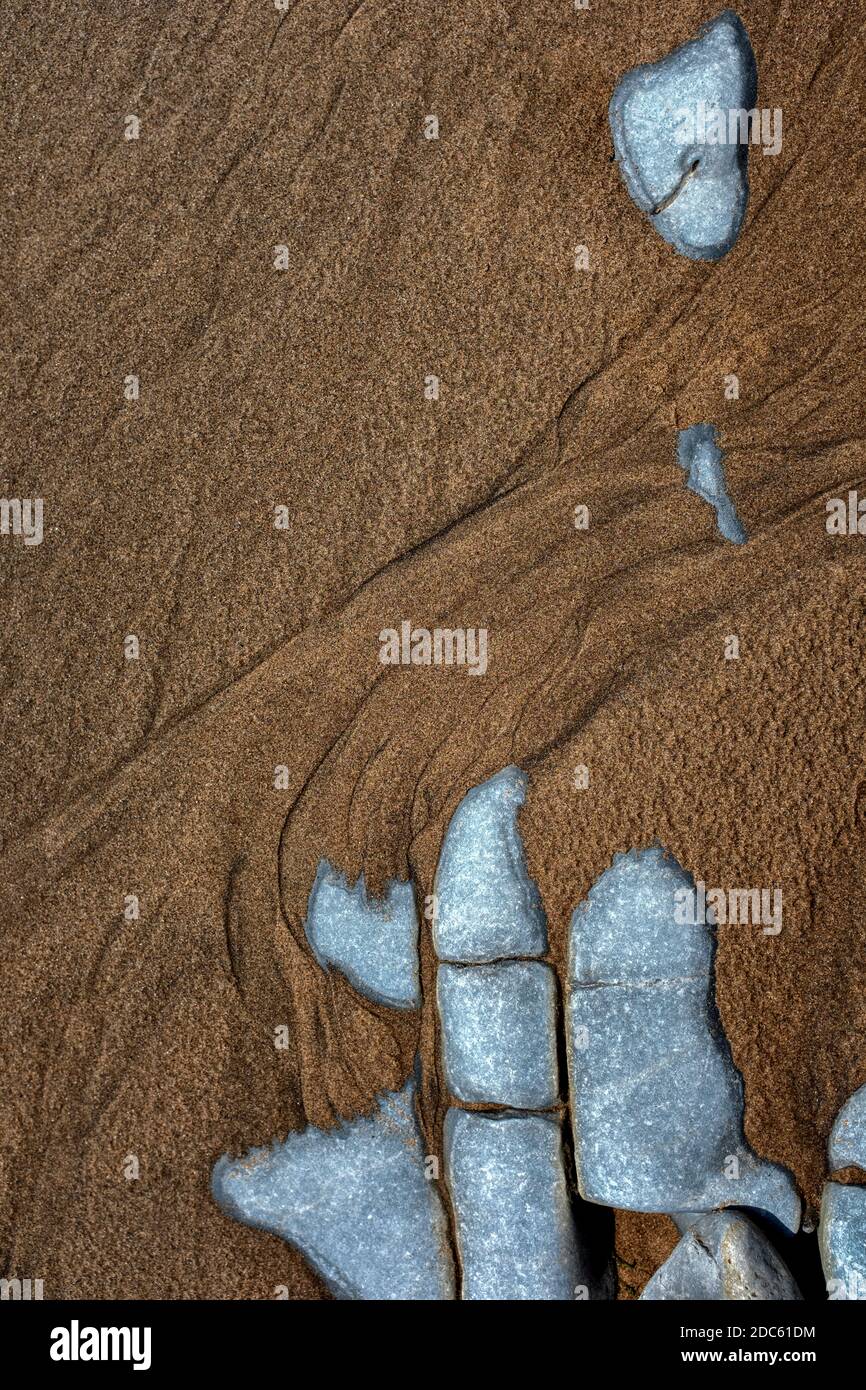 Rocce e sabbia nell'estuario del Severn. Foto Stock