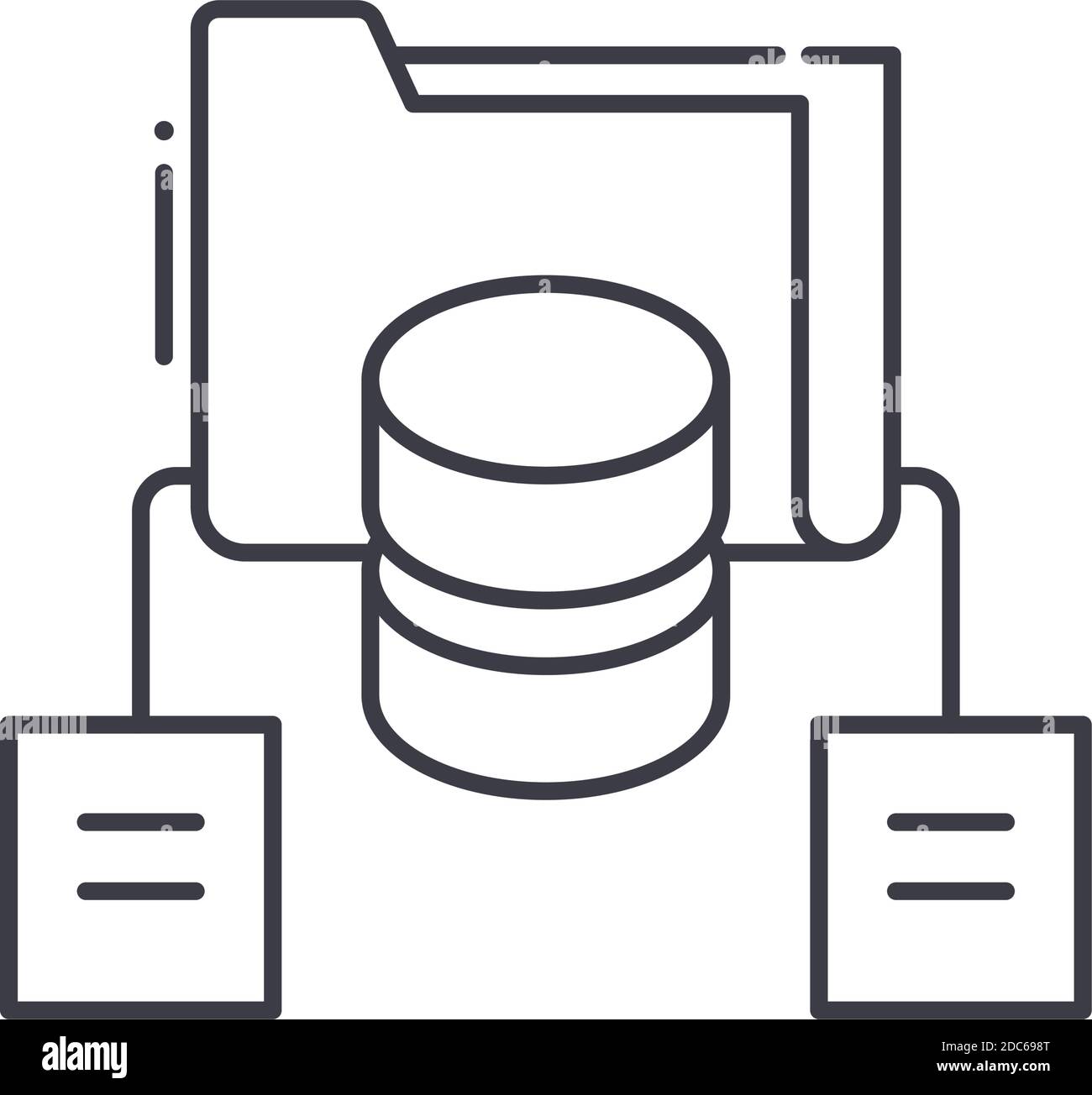 Icona di backup dei dati, illustrazione isolata lineare, vettore a linee sottili, segno di disegno web, simbolo di concetto di contorno con tratto modificabile su sfondo bianco. Illustrazione Vettoriale