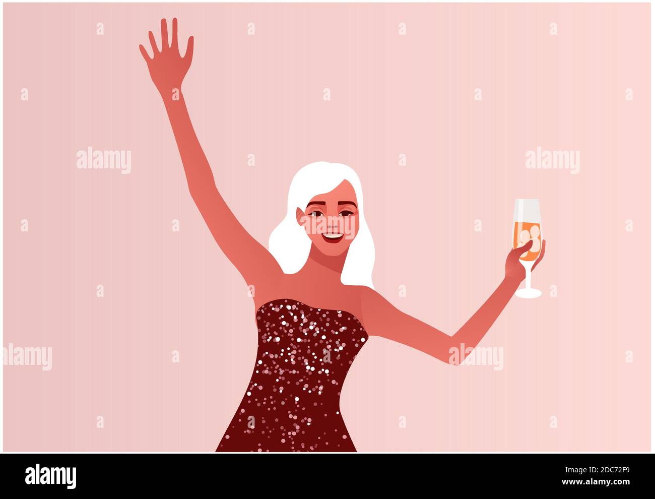 Cornice finestra con ragazza che festeggia il nuovo anno Illustrazione Vettoriale