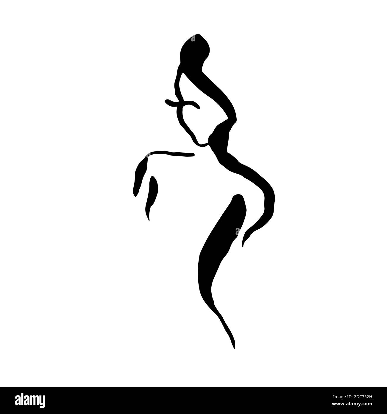 Logo modello per prodotti di bellezza. Ragazza astratta dipinta da pennello asciutto e ruvido. Illustrazione vettoriale. Illustrazione Vettoriale