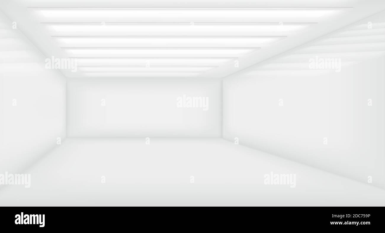 Contesto concettuale futuro contemporaneo. Spazio vuoto futuristico pulito bianco box interno con luce. Illustrazione vettoriale. Illustrazione Vettoriale