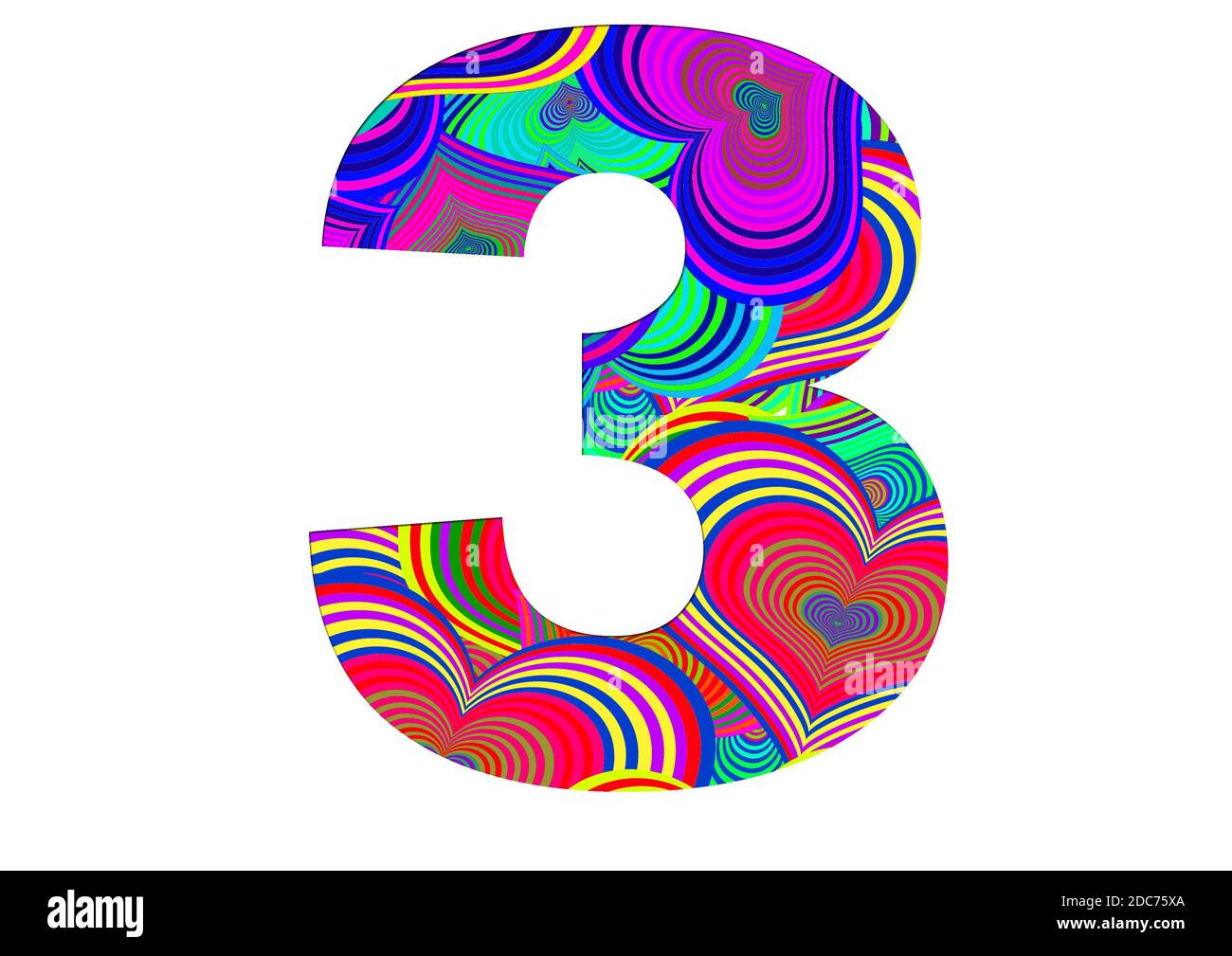 Alfabeto 3 fatto di divertente motivo cuore colorato per la decorazione Foto Stock