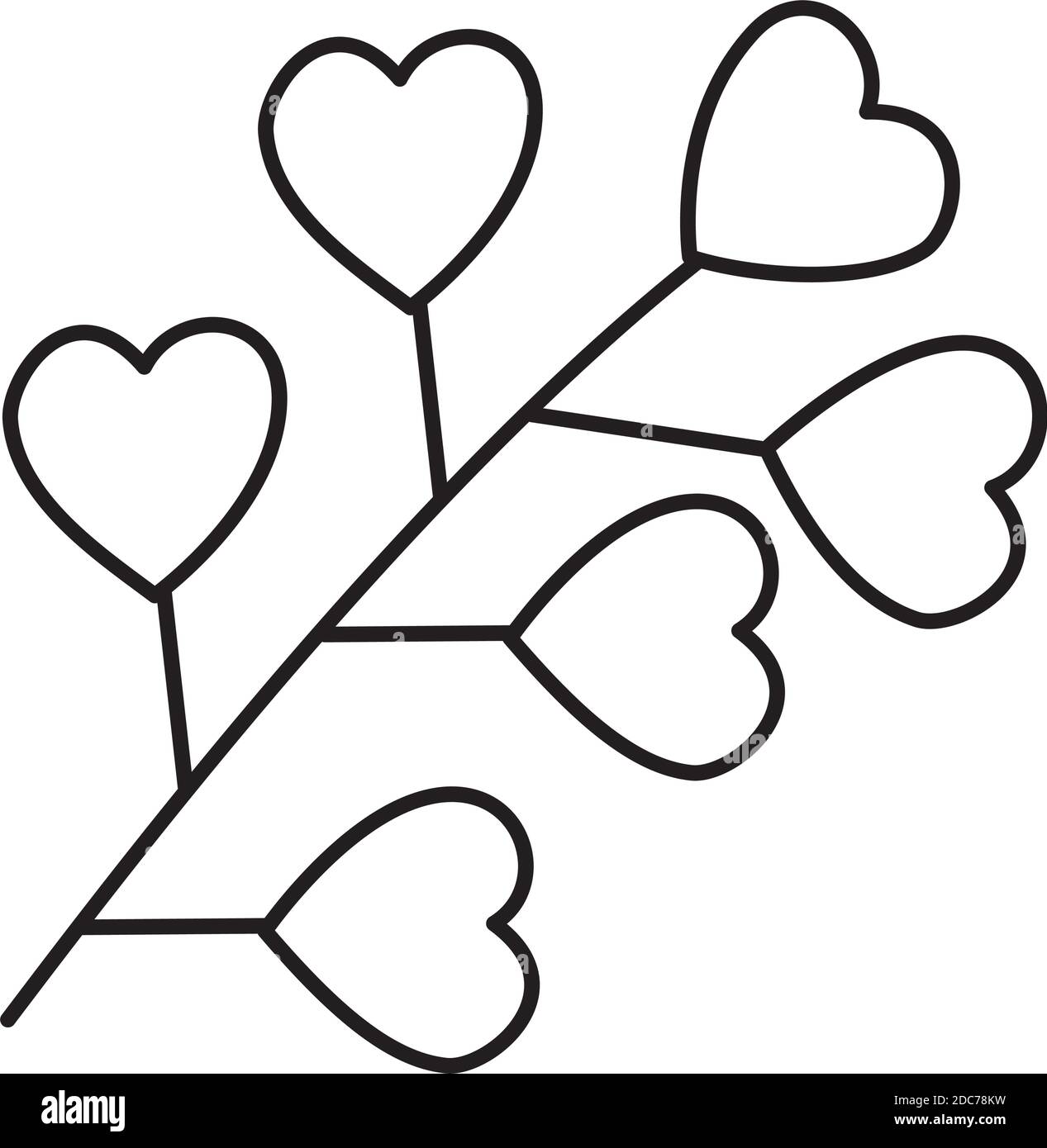 diramazione con lamelle a forma di cuore su sfondo bianco, stile linea, illustrazione vettoriale Illustrazione Vettoriale