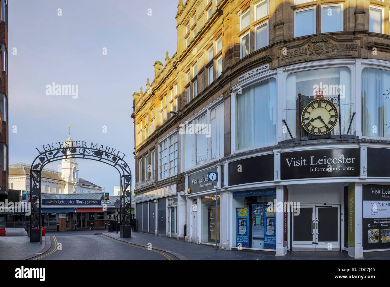 Ingresso al mercato di Leicester, nel centro di Leicester Foto Stock