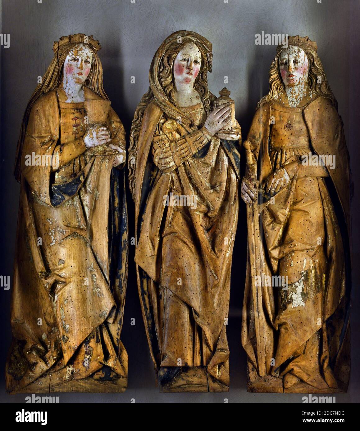 Santa Barbara, Madeleine e Caterina (da sinistra a destra) XVI secolo, Francia, francese, Foto Stock