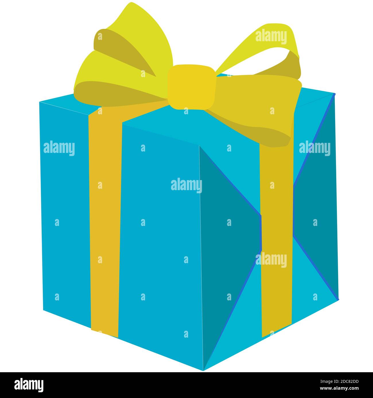 Vector illustration.scatola blu festiva con un arco giallo. Illustrazione Vettoriale