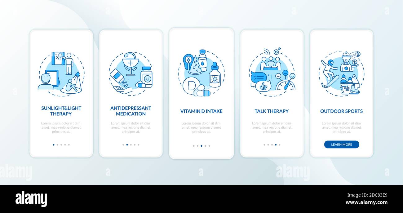 TRATTAMENTO TRISTE onboarding mobile app pagina con concetti Illustrazione Vettoriale