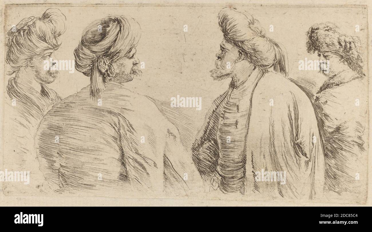 Stefano della Bella, (artista), fiorentino, 1610 - 1664, quattro turchi che indossano i Turbani, Quadreria Medicea, vol.3 (1986.50.11-108), (serie), incisione su carta deposte Foto Stock