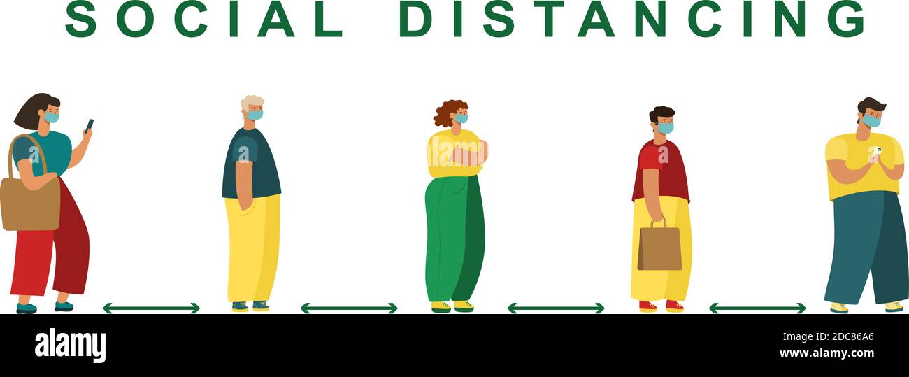 distanza sociale. Maschera completa per persone moderne Illustrazione Vettoriale