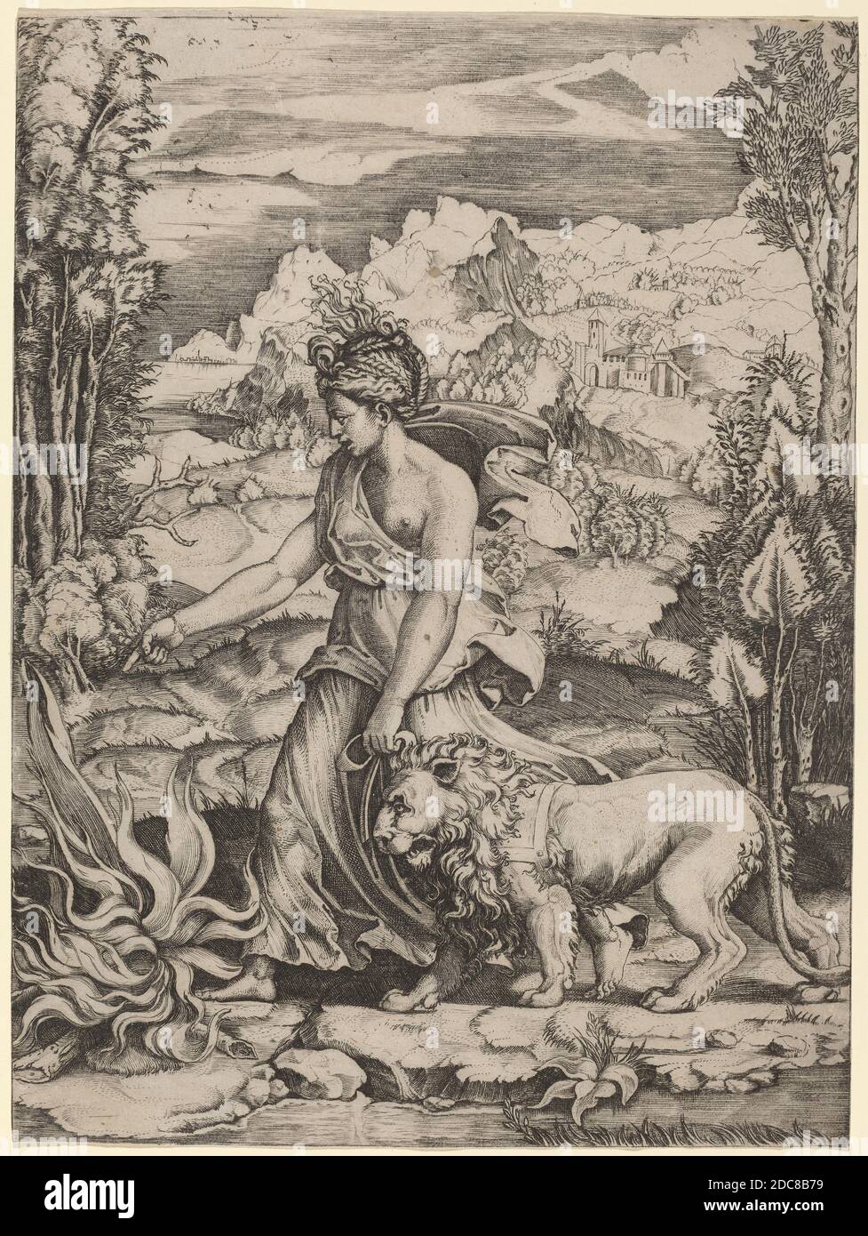 Marco dente, (artista), italiano, c. 1493 - 1527, Fortezza, incisione Foto Stock