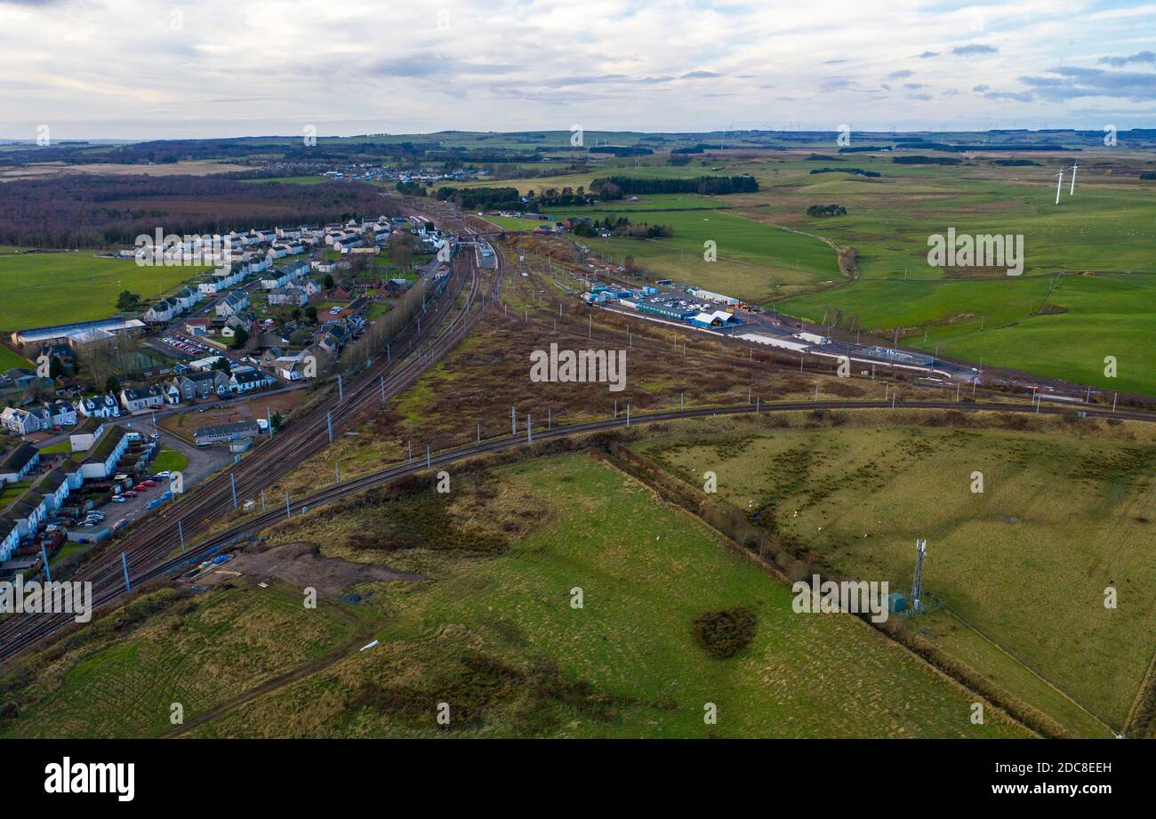 Vista aerea di Carstairs Junction, Lanarkshire meridionale, Scozia. Foto Stock